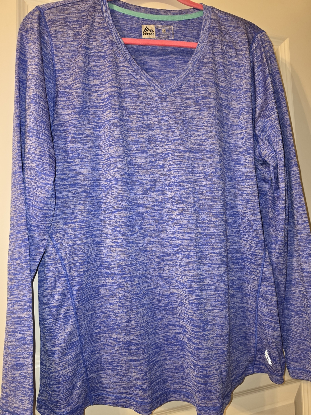 RBX Women's Heathered Blue Long Sleeve V-Neck Top